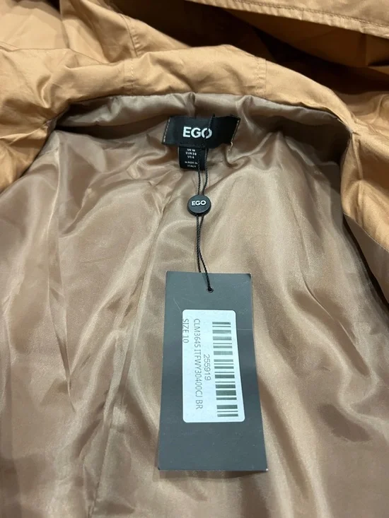 Cropped Double-Breasted Belted Trench Jacket with Hood- Camel - Picture 8 of 10